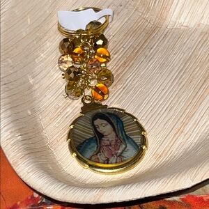 Gold and Brown Religious Pendant Keychain